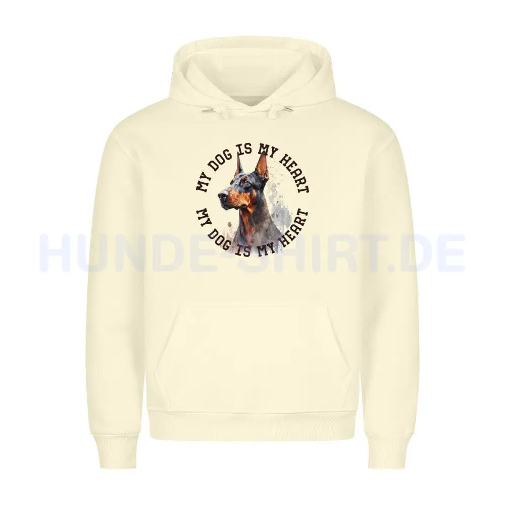 Premium Hoodie "Dobermann HEART 2" Beige – hunde-shirt.de