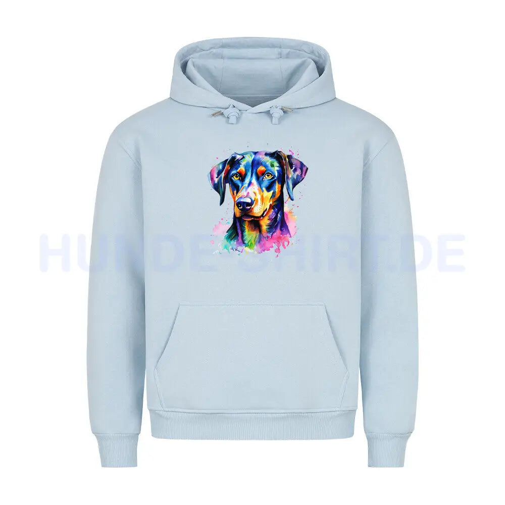 Premium Hoodie "Dobermann - Splash" Babyblau – hunde-shirt.de