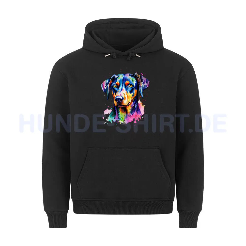 Premium Hoodie "Dobermann - Splash" Schwarz – hunde-shirt.de