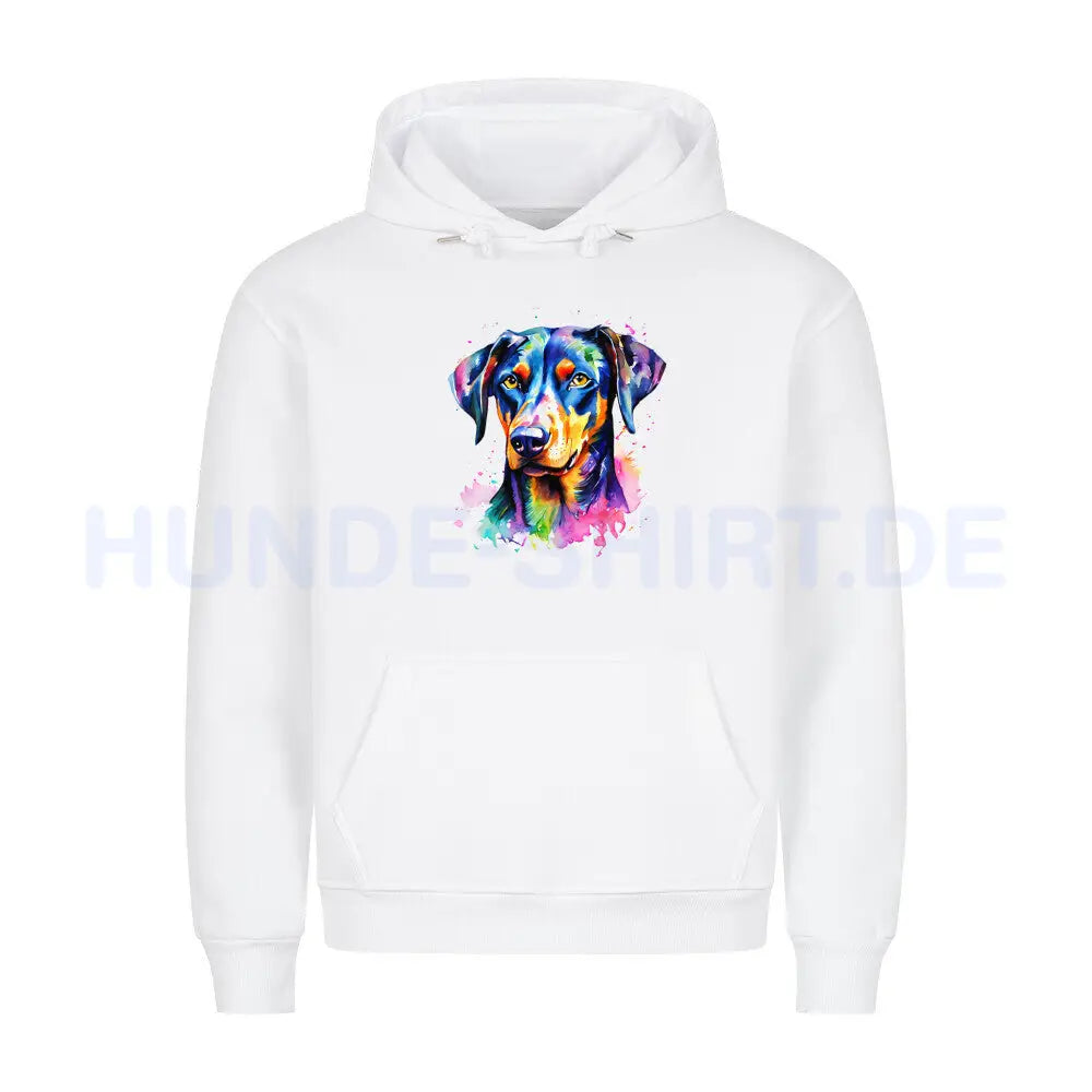 Premium Hoodie "Dobermann - Splash" Weiß – hunde-shirt.de