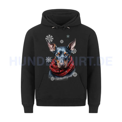 Premium Hoodie "Dobermann Winter 2" Schwarz – hunde-shirt.de