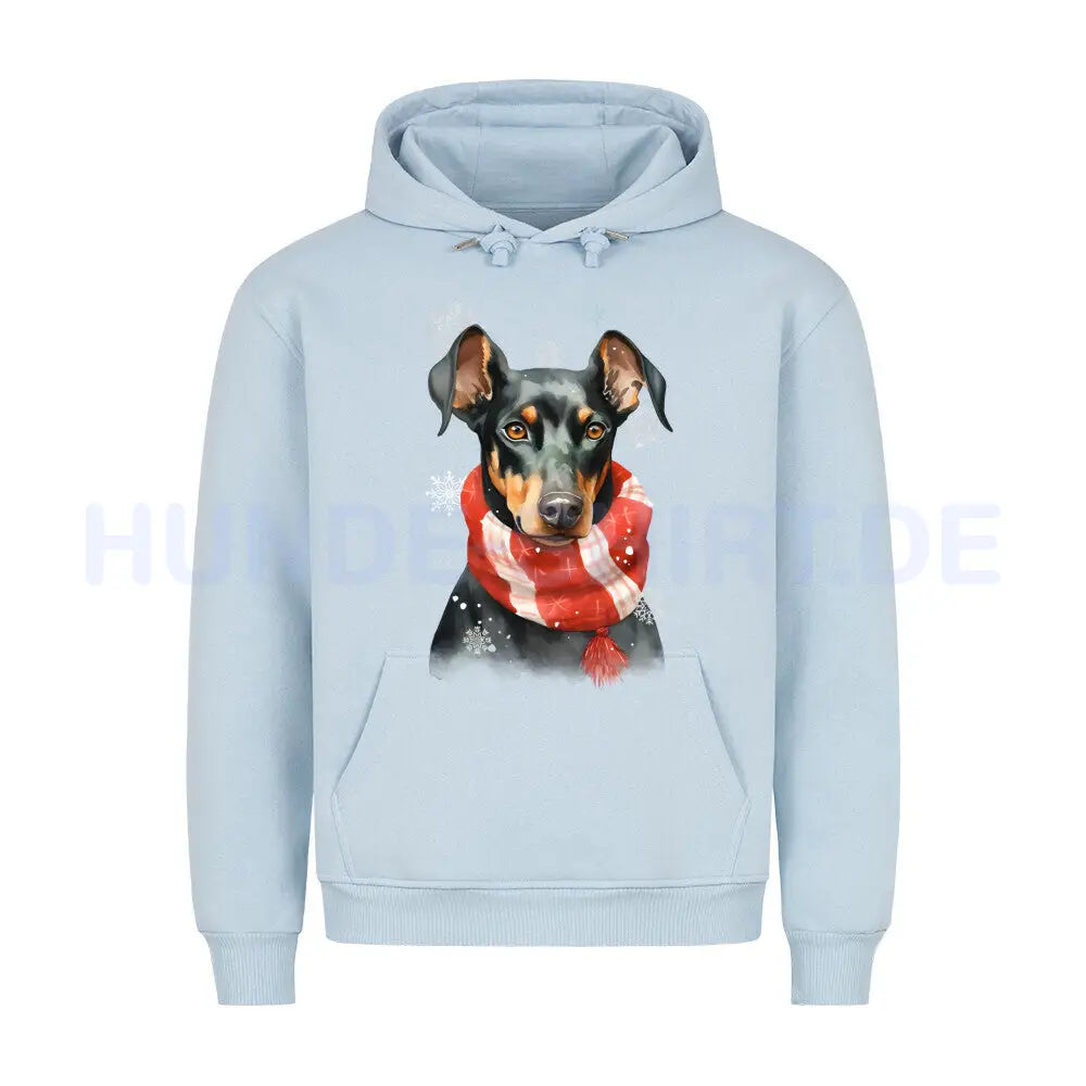 Premium Hoodie "Dobermann Winter" Babyblau – hunde-shirt.de