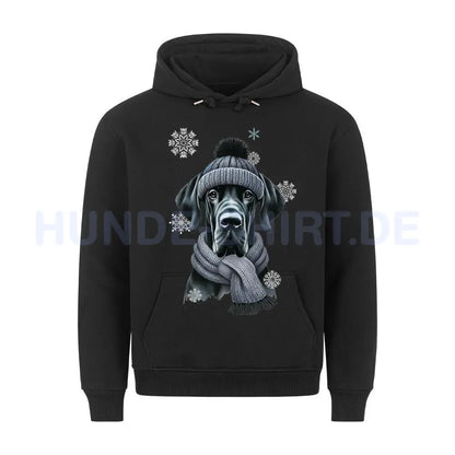 Premium Hoodie "Dogge schwarz Winter" Schwarz – hunde-shirt.de