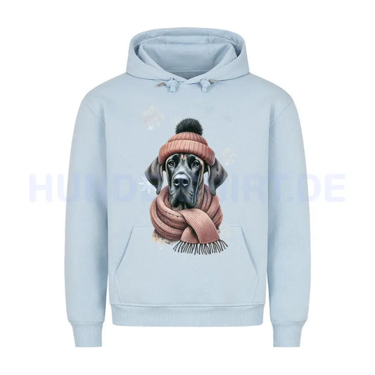 Premium Hoodie "Dogge Winter 2" Babyblau – hunde-shirt.de