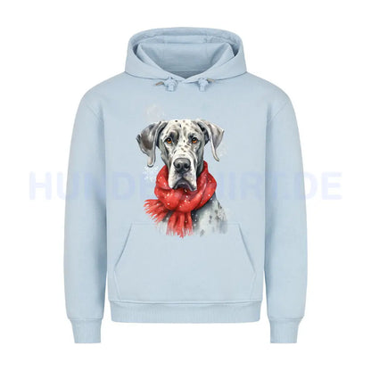 Premium Hoodie "Dogge Winter" Babyblau – hunde-shirt.de