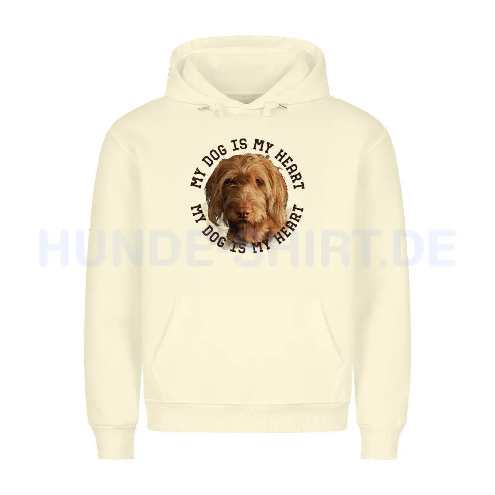 Premium Hoodie "Drahthaar Vizsla HEART" Beige – hunde-shirt.de