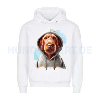 Premium Hoodie "Drahthaar Vizsla Hooded" Weiß – hunde-shirt.de