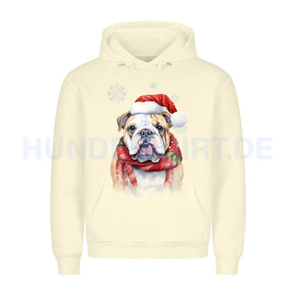 Premium Hoodie "English Bulldog Christmas" Beige – hunde-shirt.de