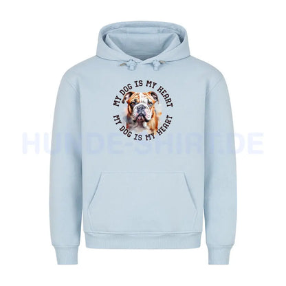 Premium Hoodie "English Bulldog HEART" Babyblau – hunde-shirt.de