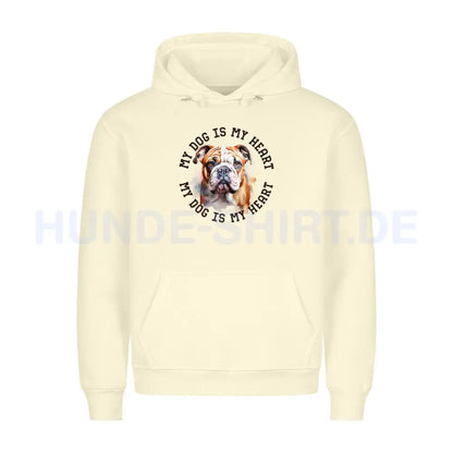 Premium Hoodie "English Bulldog HEART" Beige – hunde-shirt.de