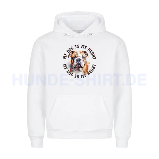 Premium Hoodie "English Bulldog HEART" Weiß – hunde-shirt.de