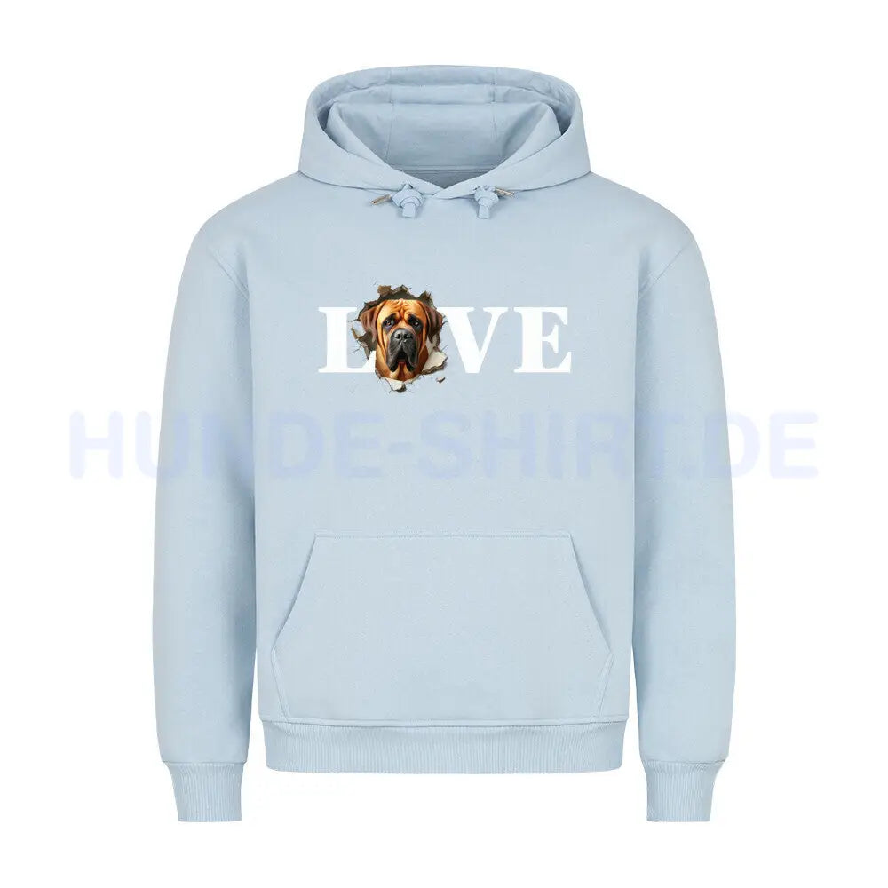 Premium Hoodie "English Mastiff - LOVE" Babyblau – hunde-shirt.de