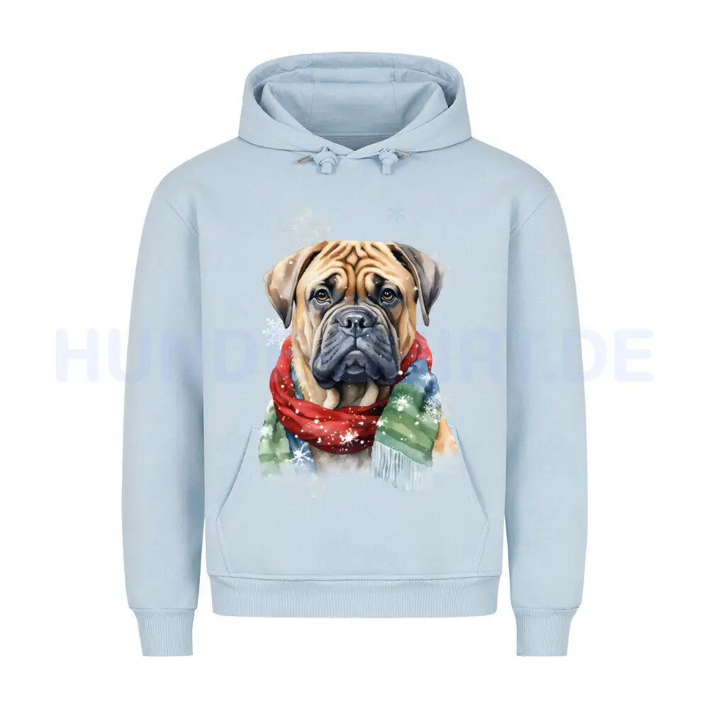 Premium Hoodie "English Mastiff Winter" Babyblau – hunde-shirt.de