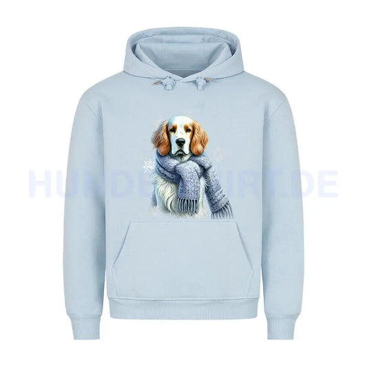 Premium Hoodie "English Setter Winter" Babyblau – hunde-shirt.de