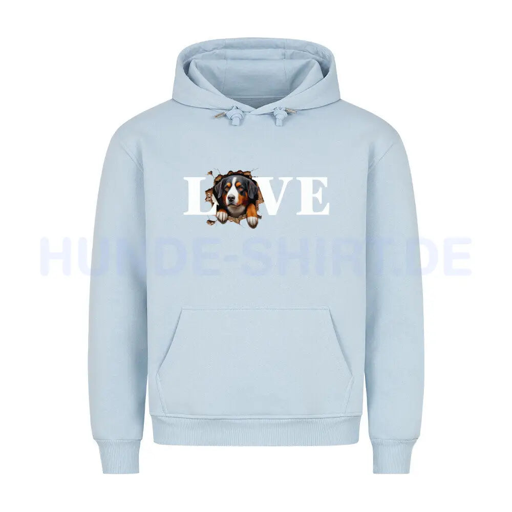 Premium Hoodie "Entlebucher Sennenhund - LOVE" Babyblau – hunde-shirt.de