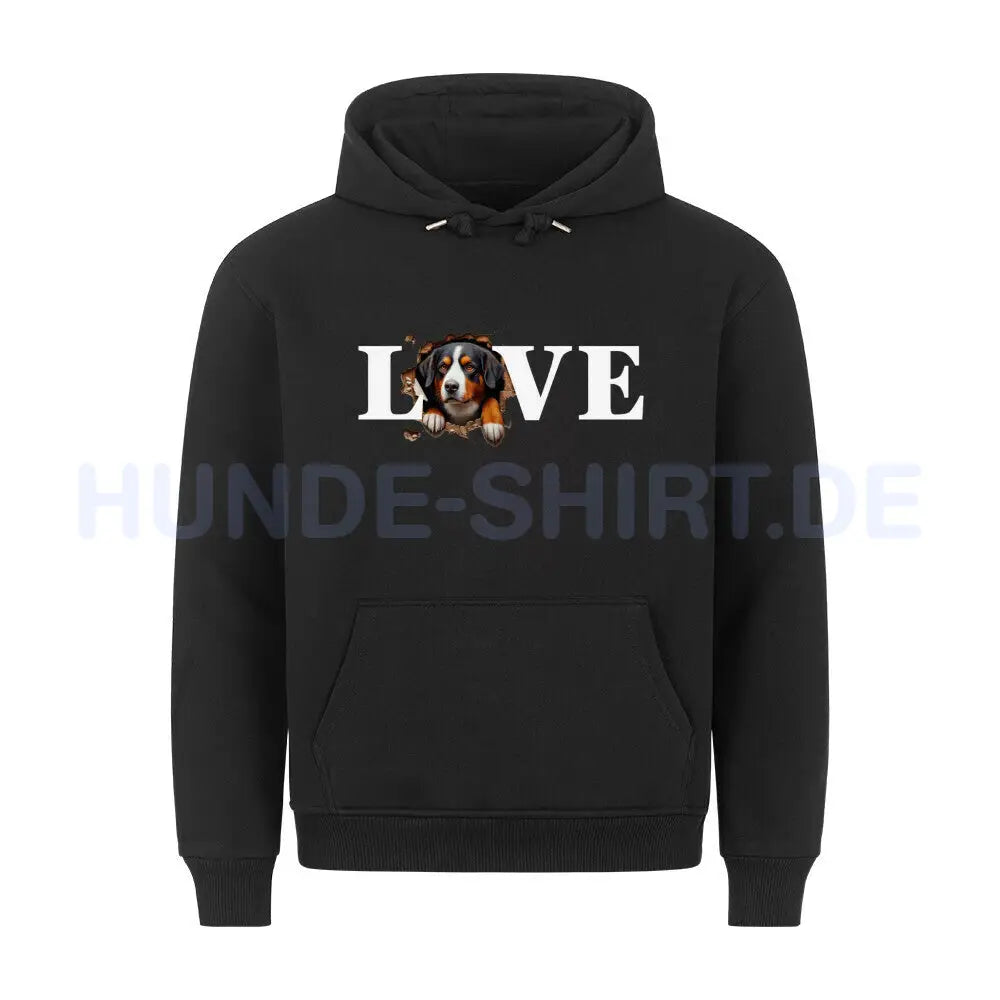 Premium Hoodie "Entlebucher Sennenhund - LOVE" Schwarz – hunde-shirt.de