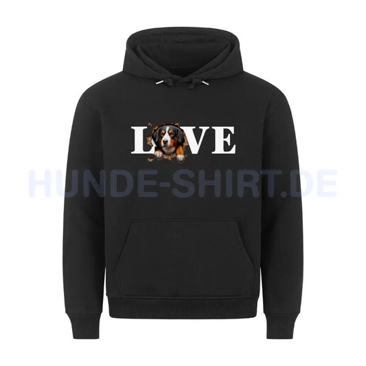 Premium Hoodie "Entlebucher Sennenhund - LOVE" Schwarz – hunde-shirt.de