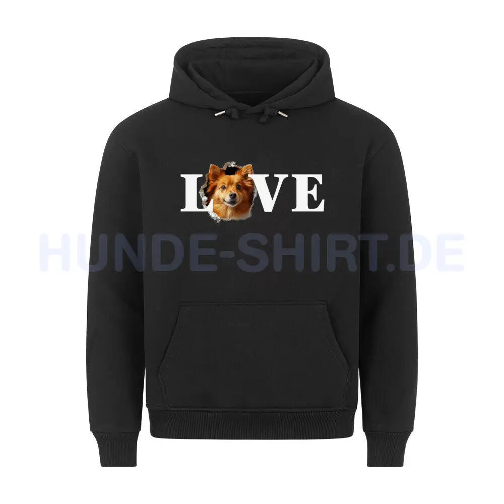 Premium Hoodie "Finnischer Spitz - LOVE" Schwarz – hunde-shirt.de