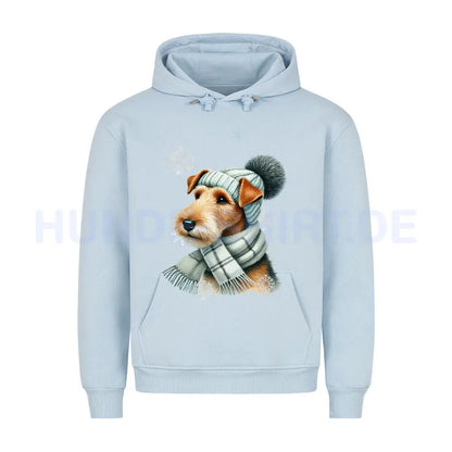 Premium Hoodie "Foxterrier Winter" Babyblau – hunde-shirt.de