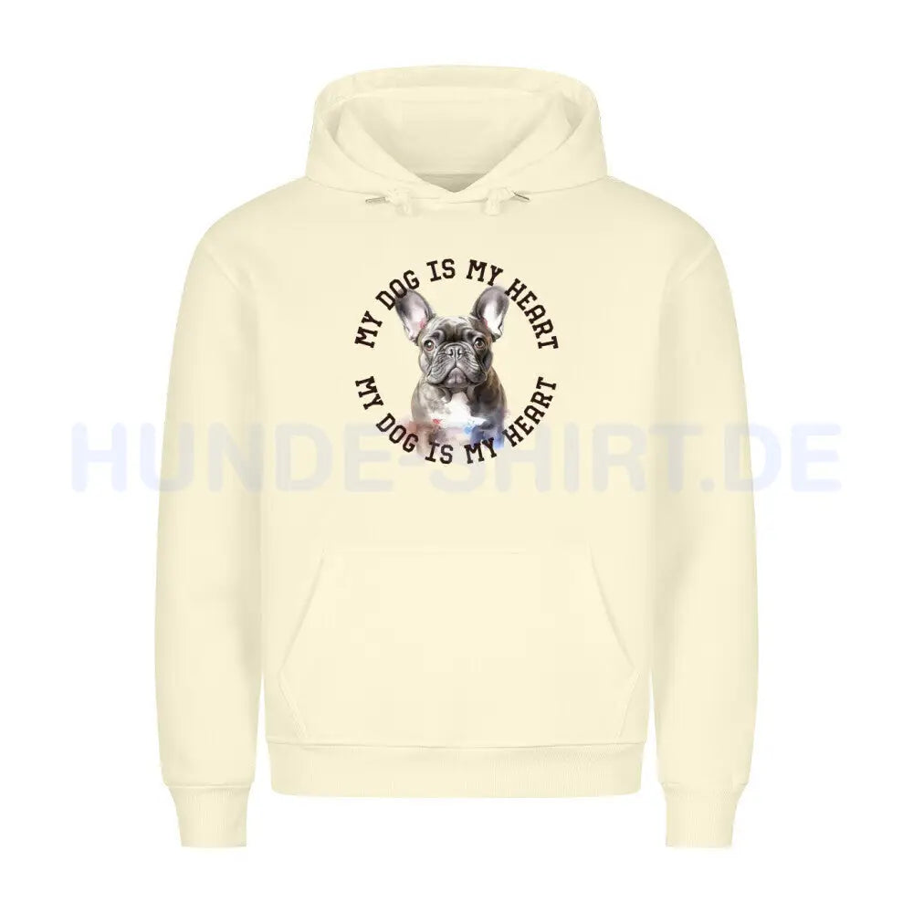 Premium Hoodie "Französische Bulldogge blau H" Beige – hunde-shirt.de