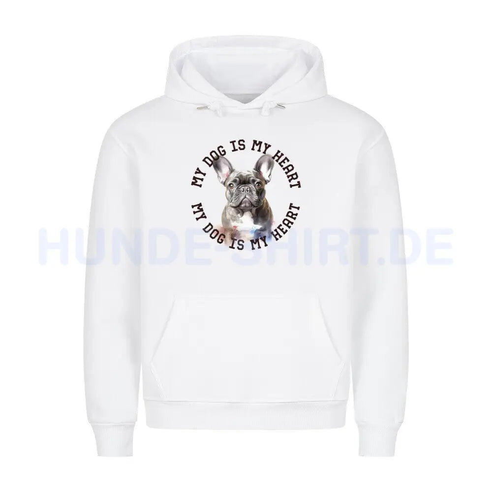 Premium Hoodie "Französische Bulldogge blau H" Weiß – hunde-shirt.de