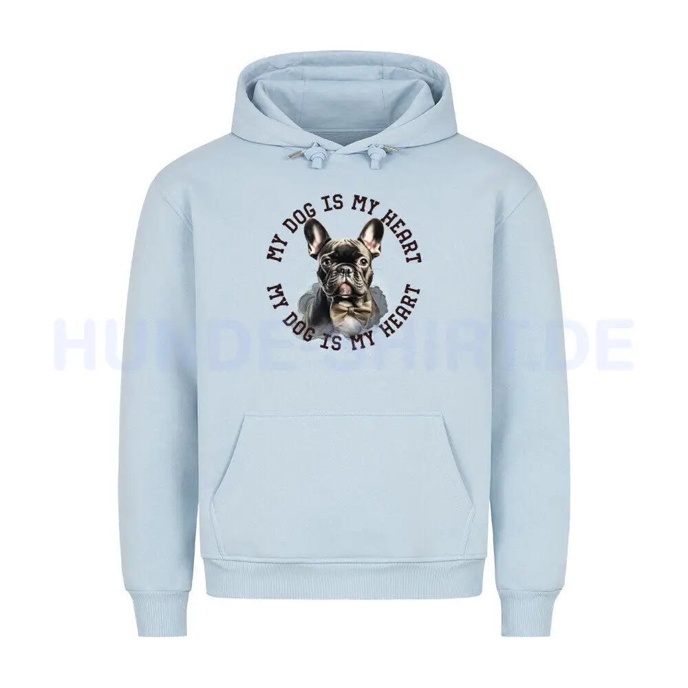 Premium Hoodie "Französische Bulldogge schwarz H" Babyblau – hunde-shirt.de