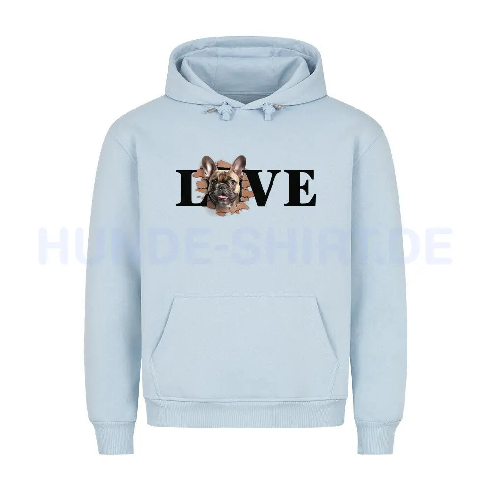 Premium Hoodie "Frenchie braun LOVE" Babyblau – hunde-shirt.de