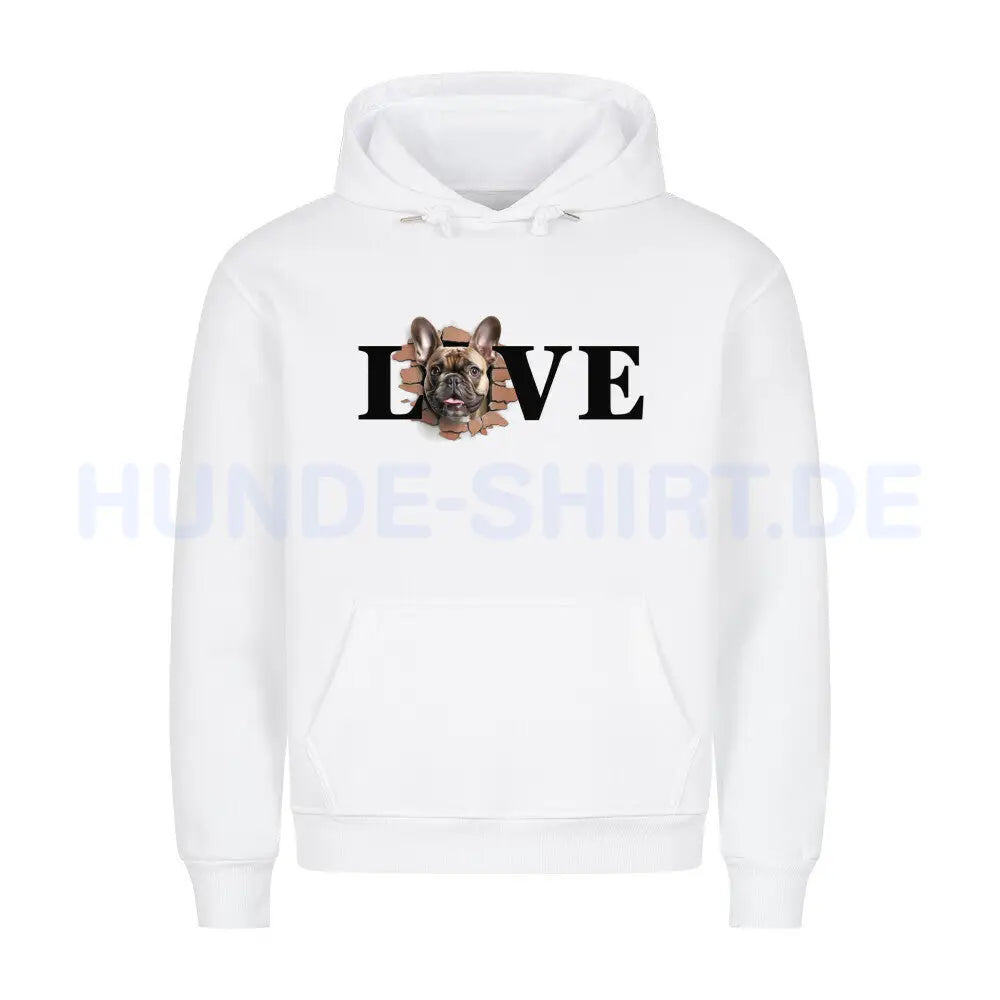 Premium Hoodie "Frenchie braun LOVE" Weiß – hunde-shirt.de