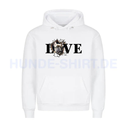 Premium Hoodie "Frenchie grau LOVE" Weiß – hunde-shirt.de