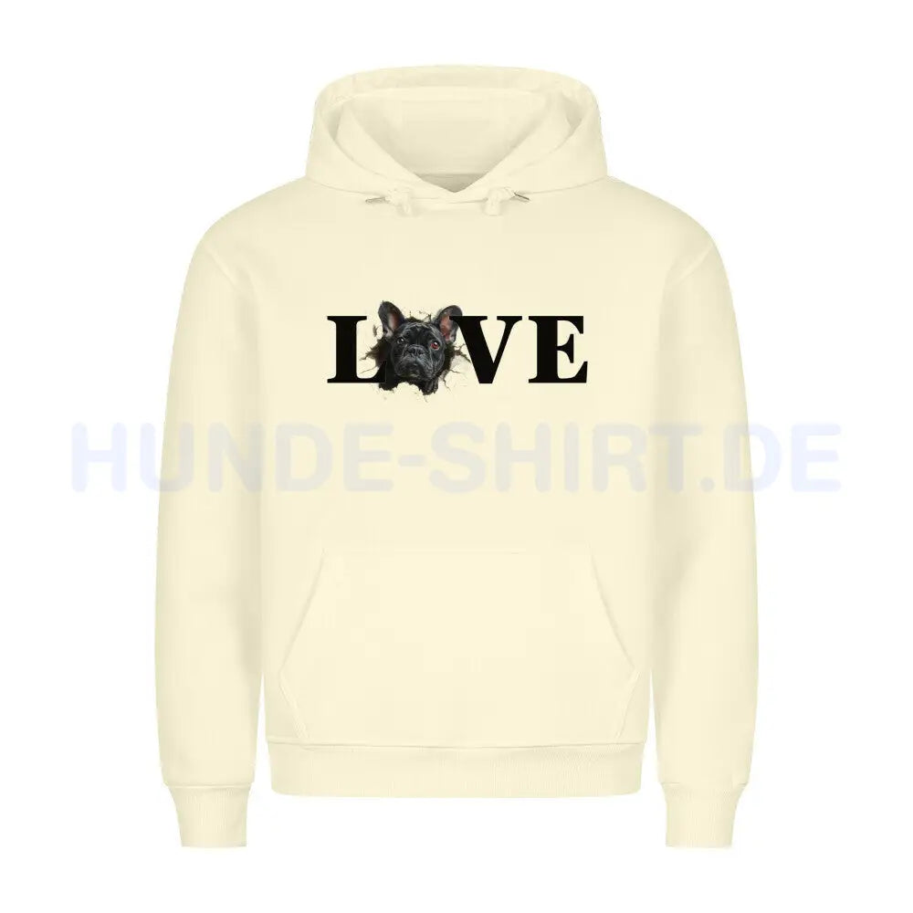 Premium Hoodie "Frenchie schwarz LOVE" Beige – hunde-shirt.de