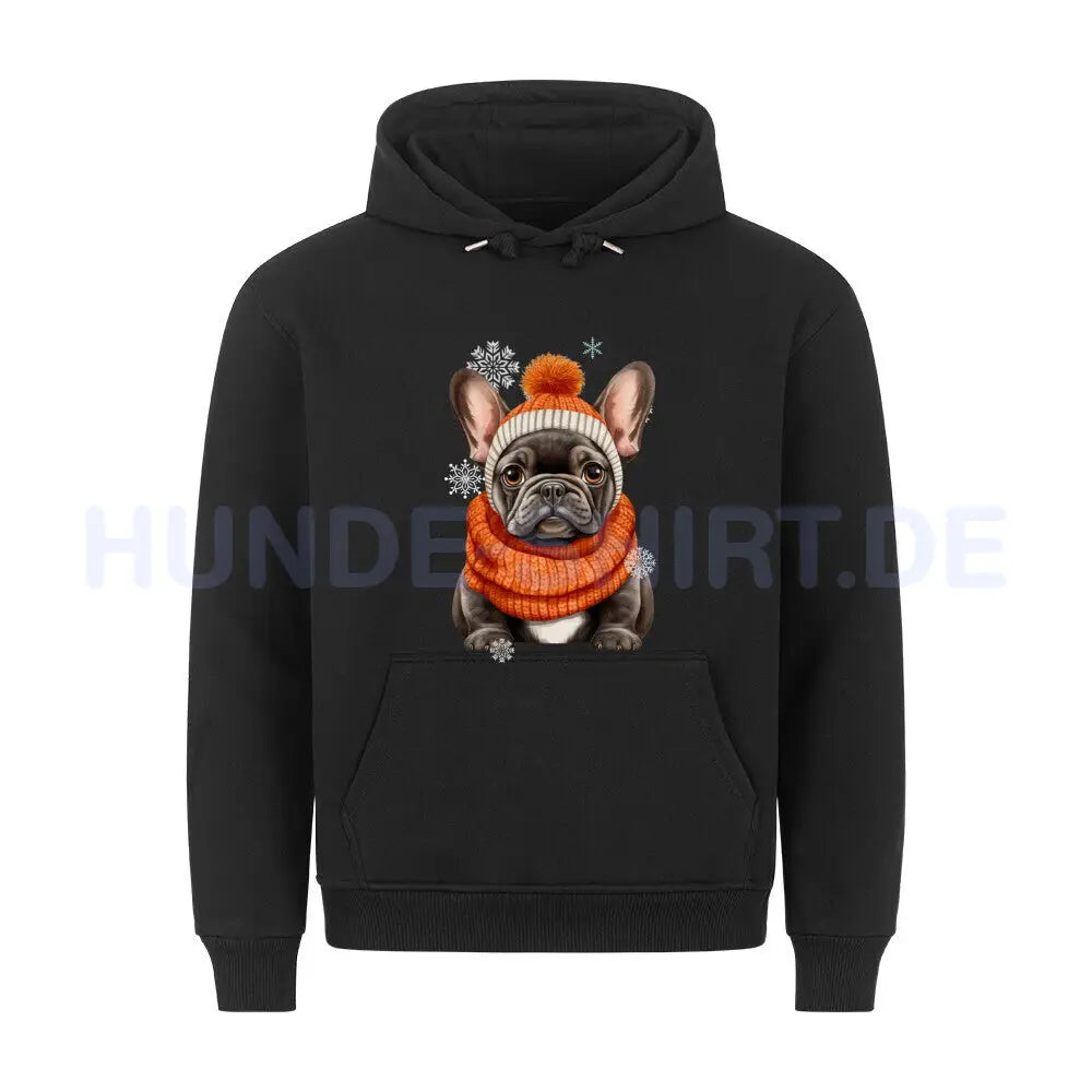 Premium Hoodie "Frenchie Winter Orange" Schwarz – hunde-shirt.de