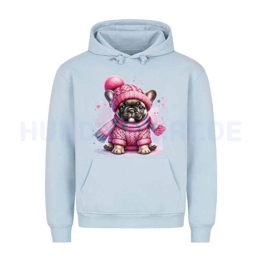 Premium Hoodie "Frenchie - Wintermädchen" Babyblau – hunde-shirt.de