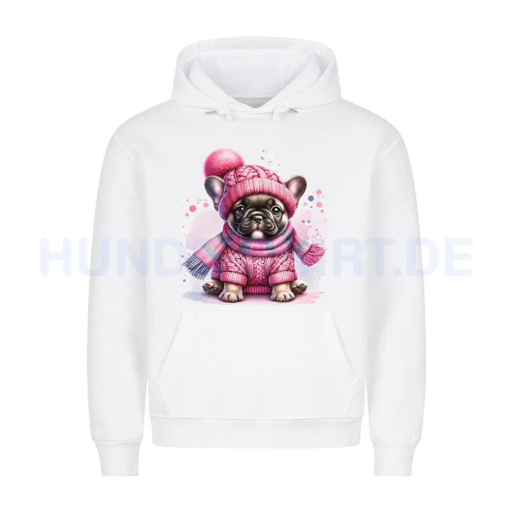 Premium Hoodie "Frenchie - Wintermädchen" Weiß – hunde-shirt.de