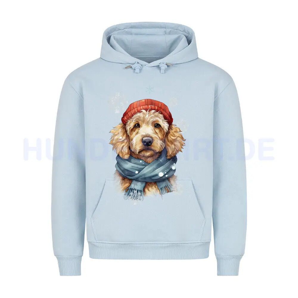 Premium Hoodie "Golden Doodle Winter" Babyblau – hunde-shirt.de