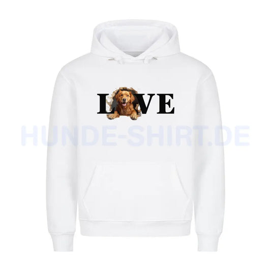 Premium Hoodie "Golden Retriever dunkel LOVE" Weiß – hunde-shirt.de