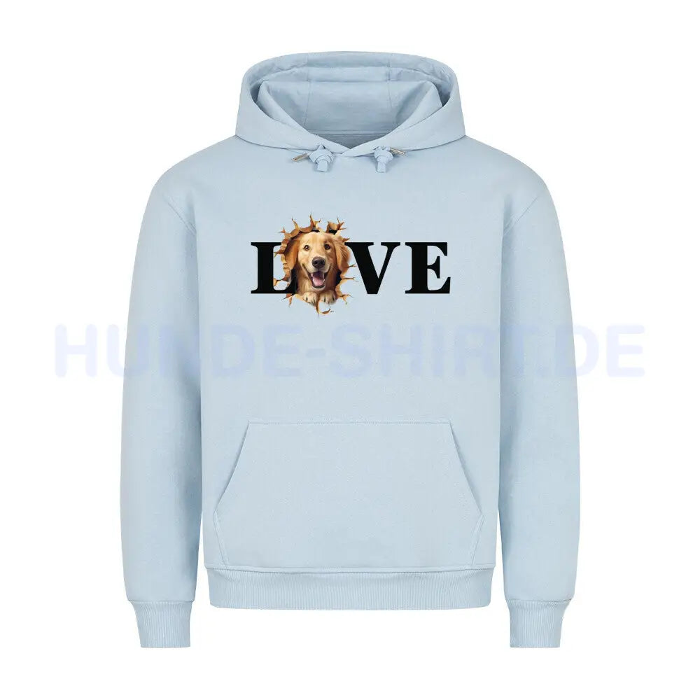 Premium Hoodie "Golden Retriever hell LOVE" Babyblau – hunde-shirt.de