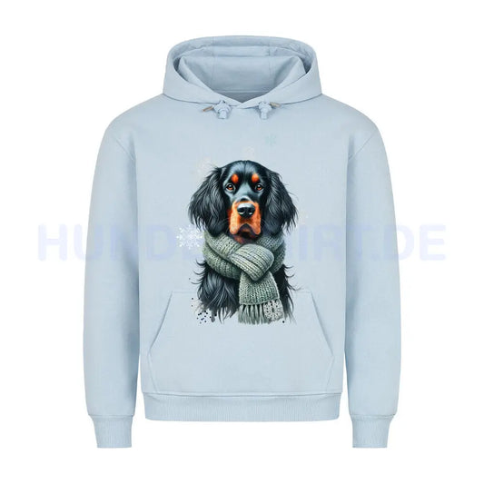 Premium Hoodie "Gordon Setter Winter" Babyblau – hunde-shirt.de