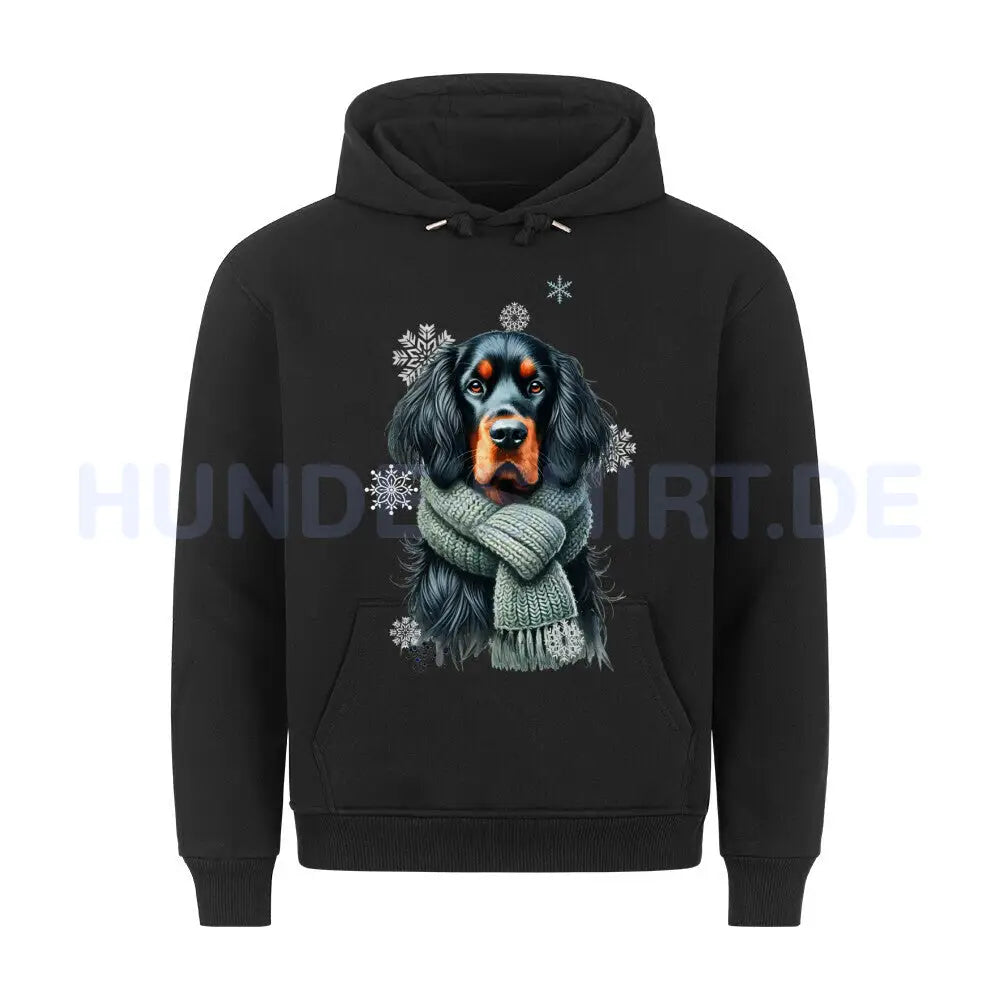 Premium Hoodie "Gordon Setter Winter" Schwarz – hunde-shirt.de