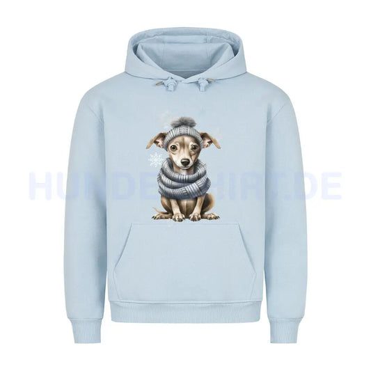 Premium Hoodie "Greyhound Winter grau" Babyblau – hunde-shirt.de