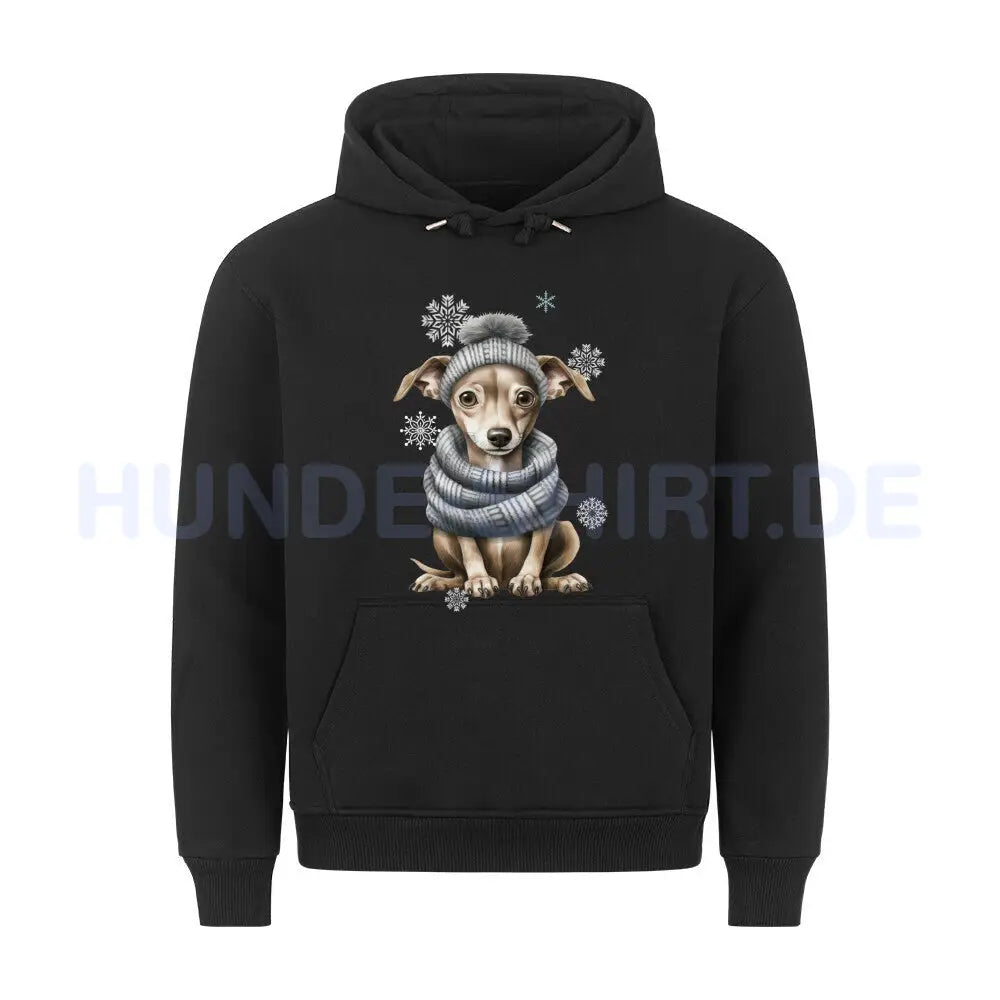 Premium Hoodie "Greyhound Winter grau" Schwarz – hunde-shirt.de