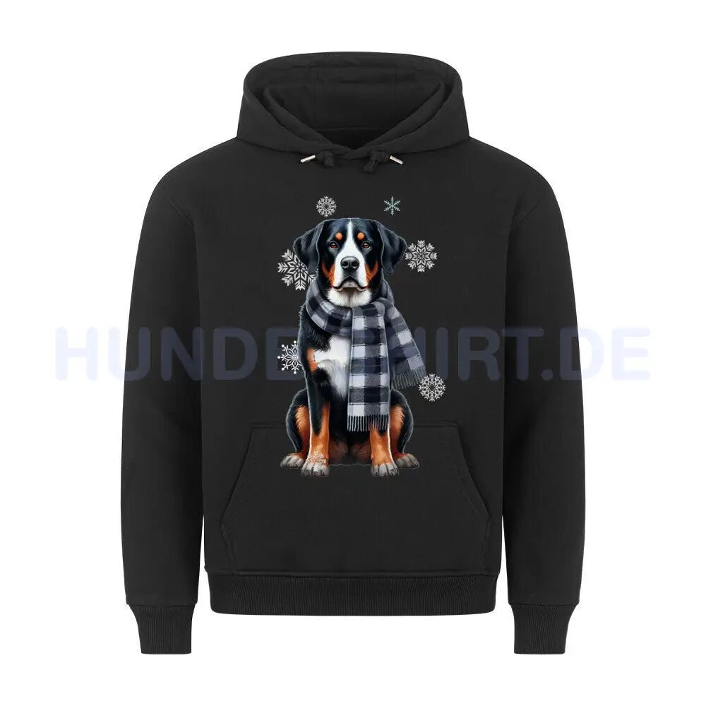 Premium Hoodie "Großer Schweizer Sennenhund Winter" Schwarz – hunde-shirt.de