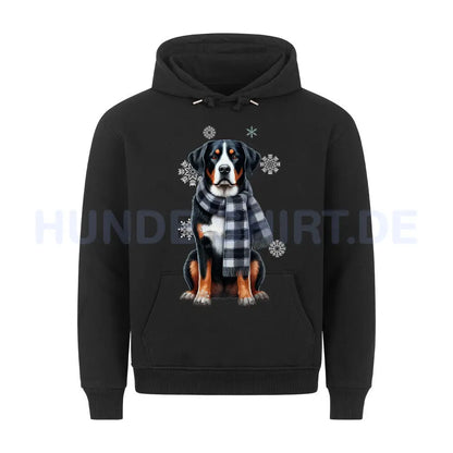 Premium Hoodie "Großer Schweizer Sennenhund Winter" Schwarz – hunde-shirt.de