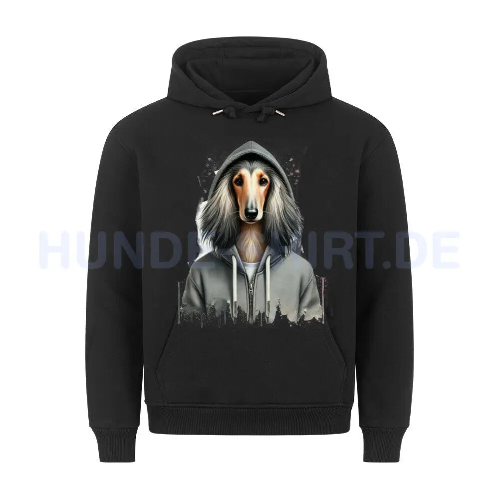 Premium Hoodie "Hooded Afghanischer Windhund" Schwarz – hunde-shirt.de