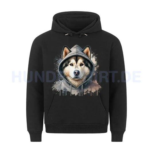 Premium Hoodie "Hooded Alaskan Malamute" Schwarz – hunde-shirt.de