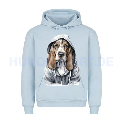 Premium Hoodie "Hooded Basset" Babyblau – hunde-shirt.de