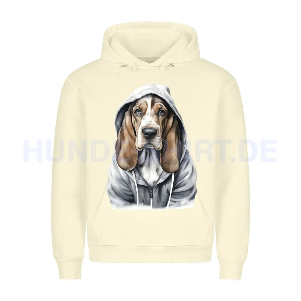 Premium Hoodie "Hooded Basset" Beige – hunde-shirt.de