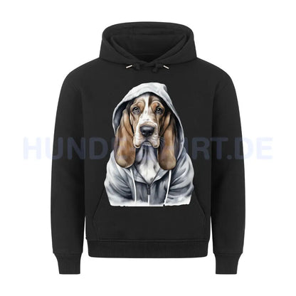 Premium Hoodie "Hooded Basset" Schwarz – hunde-shirt.de