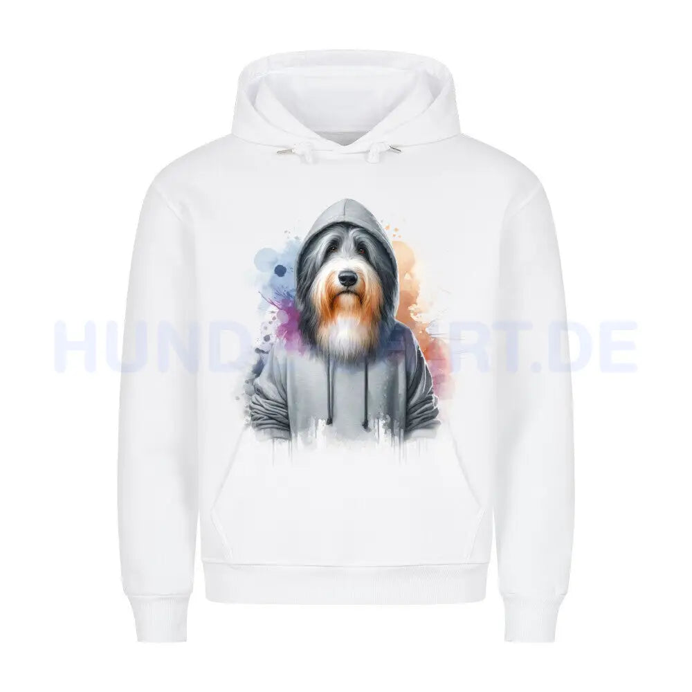 Premium Hoodie "Hooded Bearded Collie" Weiß – hunde-shirt.de