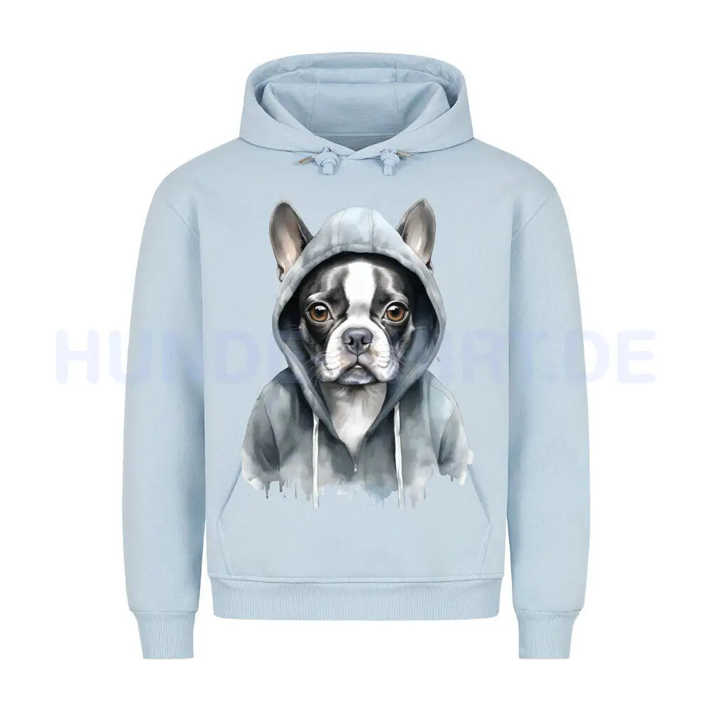 Premium Hoodie "Hooded Boston Terrier" Babyblau – hunde-shirt.de