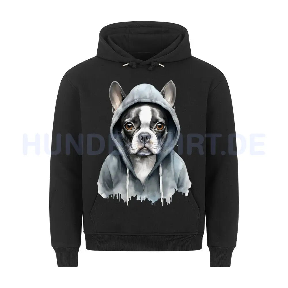 Premium Hoodie "Hooded Boston Terrier" Schwarz – hunde-shirt.de